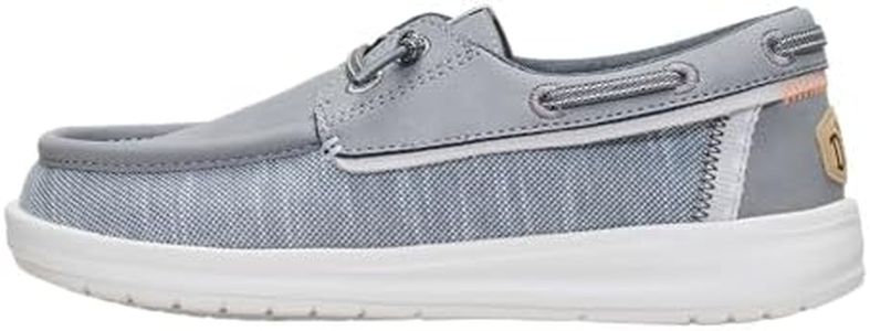 HEYDUDE Boy's Youth Wells Classic Slip On Shoe, Light Grey Size 2 | Lightweight Easy On Kids Shoe with Elastic Laces