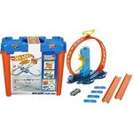 Hot Wheels Track Builder Playset, Deluxe Stunt Box and Loop Kicker Pack with 35 Component Parts + 3 Cars