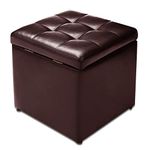 Multigot Storage Ottoman, Faux Leather Foot Stool with Hinge and Padded Seat, 40x40x40CM Cube Bench for Living Room, Bedroom and Office, 150Kg Capacity (Brown)