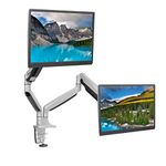 Mount-It! Dual Monitor Arm Desk Mount | Full Motion Dual Monitor Mount | Height Adjustable Gas Spring Dual Arm Monitor Desk Mount | Tilt and Swivel Monitor Mount Dual Screens | Silver (MI-1772)