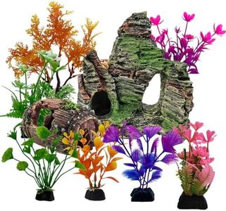 Esforzarse 9 Pcs Fish Tank Plants and Cave Rock Decorations Set, Aquarium Decorations Plants, Fish Tank Decorations Aquatic Plants Fish Tank Decor Accessories for Household Office Aquarium PVC Plants