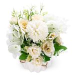 Artificial Flowers with Vase, Realistic Hydrangea Roses Silk Flowers Arrangements, Fake Flowers in Pot for Home Decoration, Wedding Table, Window, Living Room, Bedroom, Office, Party Deco(White)