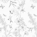 Amiya Black and White Floral Wallpaper Modern Peel and Stick Removable Birds Contact Paper Bedroom 17.3” X 300” Vinyl Self Adhesive Sketch Wall Paper for Cabinets Shelf Liner Living Room Decoration