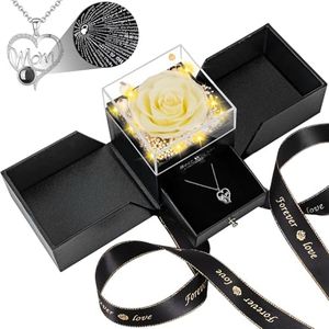 BNWXOY Gifts for Mom from Daughter and Son, Unique Mothers Day Birthday Gifts for Women Idea, Preserved Real Roses with I Love You Mom Necklace Cool Present to Mother Mom Grandma Wife -Lemon Yellow