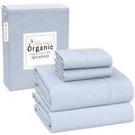 RUVANTI 100% Organic Cotton Sheets - Queen Sheet Set - Certified for GOTS - Breathable & Comfortable - Soft & Cooling Percale Bed Sheets Queen Size Set - Deep Pocket 15" - 4 Pcs - Arctic Ice