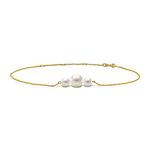 Miore 14kt 585 Yellow Gold Bracelet for Women with 3 White Freshwater Pearls 6.5 mm, Adjustable Chain Length 22 cm- Delivered in Jewellery Box