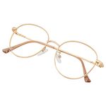 Roshfort Unisex Eyeglasses For Men Women Spectacle Frames Light Weight Blueray Block Eye Protection Glasses For Computer Zero Power Bluecut lens Round Medium Size M-3140 Frame Gold