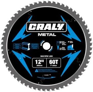 CRALY 12 Inch 60 Teeth Steel and Ferrous Metal Cutting Circular Saw Blade, 1 Inch Arbor, Thin Kerf, Professional Carbide Tipped Blade for Angle Iron, Threaded Rod, EMT Conduit(C1260MC)