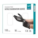 EUROPAPA® 100 x Nitrile Gloves Box Disposable Gloves, Examination Gloves, Powder-Free, Latex-Free, Non-Sterile, Latex-Free, Disposable Gloves (M, Black)