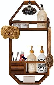 TeakCraft Teak Shower Caddy, Shower Organizer For Bathroom, Non Slip, Indoor and Outdoor, Hanging Shower Organizer, Showerhead, 3 Shelf, The Thoren