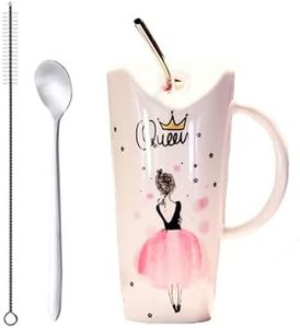Xfeyaqlo Taza Chicas Regalos para Mujer, Taza Grande Taza Cafe Tazas Desayuno, Reina Confiada, Taza de Desayuno de Oficina con Pajita con Tapa de Cuchara, Cerámica, 600ml (B)