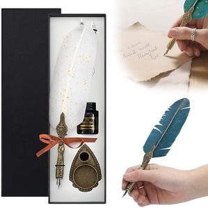 lulupureclean Handcrafted Vintage Feather Pen and Ink Set, 2025 New Antique Writing Pen, Feather Calligraphy Pens for Gift, Classic Vintage Quill and Ink Set, Decorative Pens Nibs for Writers (White)