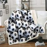 Football Fuzzy Blanket Sports Theme Fleece Blanket Soccer Ball Pattern Sherpa Throw Blanket for Sofa Couch Teens 3D America Football Decor Plush Blanket Single 50"x60"