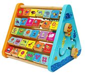 N2K2 ENTERPRISE 5 in 1 Wooden Activity Triangle Center Cube Alphabet, Blocks, Abacus, Clock Toys Abacus Drawing Writing Board Babies Montessori Learning Toy Learn Alphabets Counting Time & Movement