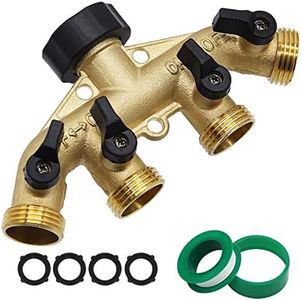 Twinkle Star 4 Way Heavy Duty Brass Garden Hose Splitter, Hose Connector 3/4", Hose Spigot Adapter with 4 Valves, Hose Bib Splitter, Outdoor Faucet Splitter, Water Spigot