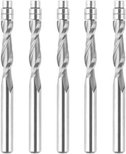SpeTool 5PCS Upcut Spiral Flush Trim Router Bits Set with 1/4" Shank,3" OVL Carbide Bottom Bearing Spiral Bit for Woodworking Trimming