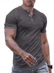 JMIERR Men's Casual Drop Cut Short Sleeve T-Shirt Muscle Slim Fit Button Henley Shirts Hawaiian Activewear T-Shirts Summer Crewneck Longline Fitted Running Beach Tees for Men,CA 40(M),B Grey