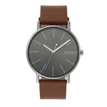 SKAGEN Men's Signatur Quartz Analog Stainless Steel and Leather Watch, Color: Brown/Gray (Model: SKW6578)