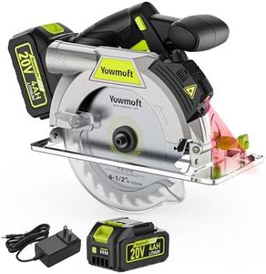 Yowmoft 20V Cordless Circular Saw with 6-1/2-Inch Blade, 5600Rpm Brushless Battery Circular Saw with LED Light & Red Beam Guide & Battery and Charger (4.0Ah)