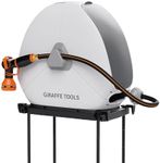 Giraffe Tools Retractable Hose Reel 1/2 Inch x 82FT,Heavy Duty Ground Mount Garden Hose Reel, Automatic Rewind, Any Length Lock, with 9-Function Sprayer Nozzle & Flexible Swivel Base