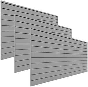 Proslat Garage Storage PVC Slatwall Panels -3 Packs of 8 ft. x 4 ft. Sections (30 Single Slats which Make up 96 sq.ft) (Light Gray)