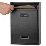 KYODOLED Locking Wall Mount Mailbox,Mail Boxes Outdoor with Combination Lock，Security Key Drop Box,12.4Hx 8.54Lx 3.35W Inches,Black Large