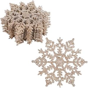 VEYLIN Christmas Hanging Decorations, 12PCS Champagne Christmas Tree Decorations Christmas Glitter Snowflake Ornaments Christmas Trees Hanging Decorations (Champagne)