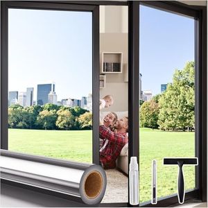 Coavas One Way Privacy Window Tint for Home, Daytime Reflective Mirror Glass Film See Out Not in, Heat & UV Blocking for Balcony/Living Room Large Windows with 3 Tools, 35.4 x 394Inch, Silver