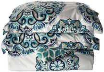 Chic Home Green Reversible Bed in a Bag Duvet Cover Set, Full/Queen Size (3 Piece), Ibiza - Medallion Boho Pattern Microfiber Bedding with Geometric Printed Backing - Duvet & Pillow Shams