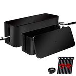 Davidsons Collection Cable Management Boxes Organizer, Wires Keeper Holder for Desk, TV, Computer, USB Hub, System to Cover and Hide & Power Strips & Cords (Set of Two (M+S), Luxury Black)