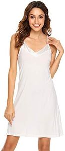WiWi Women's Bamboo Adjustable Strap V Neck Full Slips for Under Dresses Chemise Nightgowns, White, X-Large