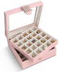 Glenor Co Earring Organizer - Classic 50 Section Jewelry Box/Case/Holder for Earrings, Rings, Necklaces, Cufflinks or Collections -2 Layer Small Compartments with Large Glass Top - Soft Pink