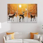 Wakefit Wall Painting, Reindeers Moonlight Canvas Wall Art, Wooden Framed Reindeers,Painting for Wall decoration, Wall Painting for Living Room, Modern Home Decor, Set of 3, (Size of one: 16 x 30 Inch)