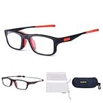 Sports Goggles Glasses Football Soccer Safety Glasses Goggles Adjustable Strap Interchangeable Temples for Men Youth (Black frame red pad)