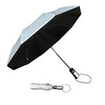 TradMall Travel Umbrella Windproof with 46 Inches Large Canopy Reinforced Fiberglass Ribs Ergonomic Handle Auto Open & Close, Silver/Black