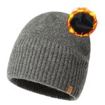 TOP-EX Men's 100% Merino Wool Winter Beanie Cold Weather Hat with Fleece Lining - Warm Knit Skull Stocking Cuffed Watch Cap Women Fisherman Hats, Gray X-Large XL XXL Extra Large Big Head Oversize