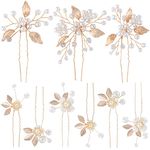 ANCIRS 9 Pack Pearl Bridal Wedding Hair Styling Pins, Leaves Style Bride Head Piece, U Shape Rhinestone Flower Hair Accessories for Women & Girls Wedding Hairstyles- Gold