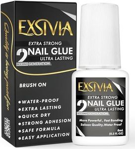 EXSIVIA 2nd Gen Super Strong Nail Glue - Salon Quality, Extra Strength for Acrylic, Press-On, Fake Nails, Quick Dry, Long Lasting, No Dehydrator or Primer Needed - 8ml