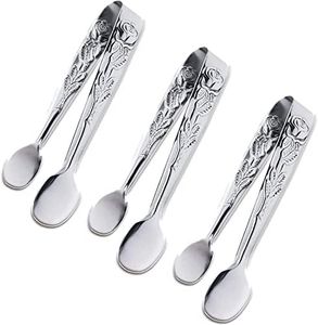 3PCS Mini Serving Tongs, 4Inch Rose Stainless Steel Sugar Cube Tongs, Sliver Small Ice Tongs for Tea and Coffee Party, Appetizers, Desserts by Sunenlyst (3Pcs Sliver)