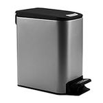 HOHAOO Bathroom Bin,6L Stainless Steel Pedal Bin Kitchen Bin Rectangular Soft-Closure Rubbish Waste Bin Trash Can with Removable Bucket and Lid for Home,Office