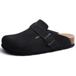 Asgard Women's Suede Clogs Leather Mules Arch Support Potato Shoes with Comfort Cork Footbed Black 40 (Size 8.5-9)