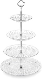 NWK 4-Tier Cupcake Stand Elegant Plastic Pastry Serving Platter Metal Struts Stable Dessert Tower Display Rack for Wedding Birthday Tea Party Baby Shower Ceremony (4 Tier Silver)