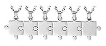 6 Piece Puzzle Necklace Friendship - Women Men Stainless Steel Pendant Silver Tone Jewelry