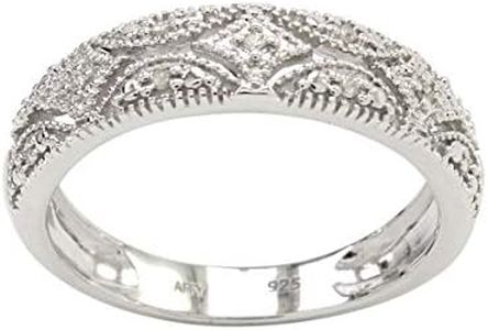 14k White Gold Over Sterling Silver Natural Diamond Accent Band Ring (I-J Color, I2-I3 Clarity) Ring Size-6.5