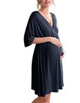 Ekouaer 3 in 1 Labor/Delivery/Hospital Gown Maternity Dress Nursing Nightgown Sleepwear for Breastfeeding, Navy Blue, Small