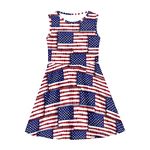 Howilath USA Flag Pleated A-Line Twirly American Flag Swing Dress Sleeveless Skirt Elastic Tank Dress for Kids Girls,Age 5-6