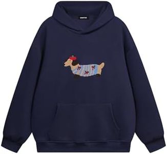 Vamtac Hoodies Weiner Dog Hooded Sweatshirt Unisex Oversized Pullover Graphic Embroidered Dachshund Hoodie 2025 Trendy Tops Navy Blue