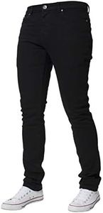 Kruze Designer Mens Skinny Fit Jeans Stretch Slim Denim Pants All Waist Leg Size, Black, 46W x 32L