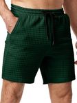 JMIERR Sweat Shorts for Men Casual Elastic Waist Drawstring Textured Fabric Athletic Shorts Workout Gym Lounge Summer Jogging Shorts with Pocket,US 38(XL) Blackish Green