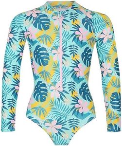 Tame the Sun Long Sleeve Girls' Swimsuit - Rash Guard with Frills, UPF 50+ Zipper Aqua Swimwear - Bathing Suit for Ages 3-12
